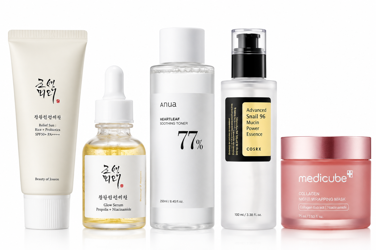 Skin Essentials 5 Piece Skincare Bundle | Beauty of Joseon, Anua, COSRX & Medicube Korean Beauty Set