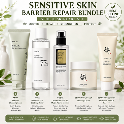 Sensitive Skin Barrier Repair 5 Piece Skincare Bundle | Anua, COSRX & Beauty of Joseon Hydrating Set
