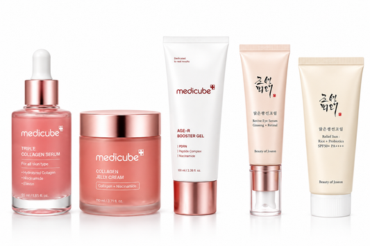 Premium Anti Aging & Collagen Firming 5 Piece Korean Skincare Bundle | Medicube & Beauty of Joseon